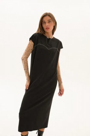 Tрикотажное платье с контрастной отделкой, черное