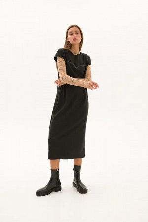 Tрикотажное платье с контрастной отделкой, черное