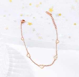 Женский браслет-цепочка, "сердца", цвет "розовое золото" (бижутерия)+коробочка