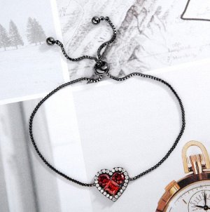 Женский браслет-цепочка с утяжкой,"сердце" цвет камня красный (бижутерия)+ коробочка