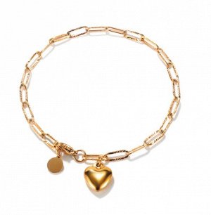 Женский браслет-цепочка крупная,"сердце" цвет "розовое золото" (бижутерия)+ коробочка