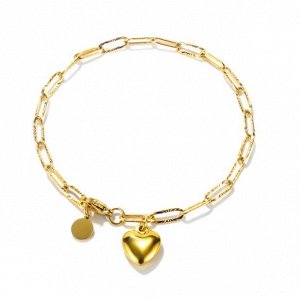 Женский браслет-цепочка крупная,"сердце" цвет "золотой" (бижутерия)+ коробочка