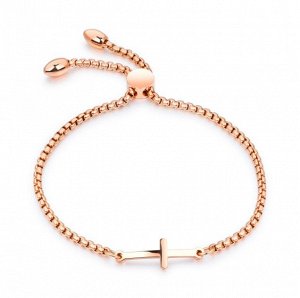 Женский браслет-цепочка с затяжкой, "крест", цвет "розовое золото" (бижутерия)+ коробочка