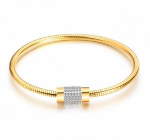 Женский браслет со стразам, "кольцо с стразами", цвет "золотой" (бижутерия)+коробочка