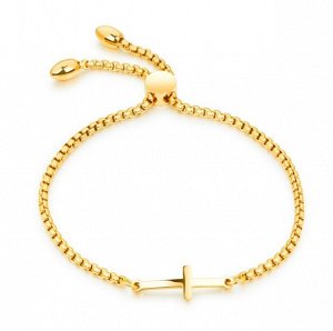 Женский браслет-цепочка с затяжкой, "крест", цвет "золотой" (бижутерия)+ коробочка