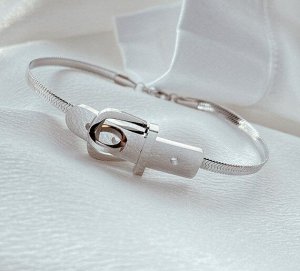 Женский двойной браслет, "пряжка", цвет стальной (бижутерия)+коробочка