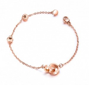Женский браслет-цепочка,2 кольца, цвет "розовое золото" (бижутерия)+ коробочка