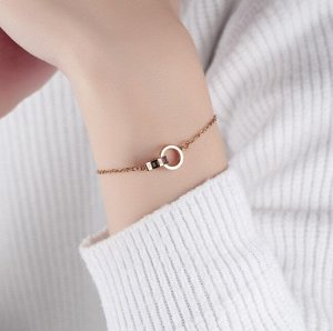 Женский браслет-цепочка,2 кольца, цвет &quot;розовое золото&quot; (бижутерия)+ коробочка