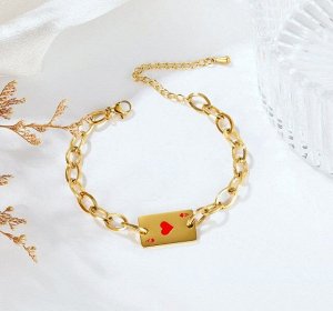 Женский браслет-цепочка,"игральная карта красная",  цвет "золотой" (бижутерия)+коробочка