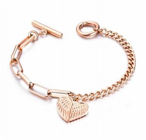 Женский браслет-цепочка,"кралья формой сердца",  цвет "розовое золото" (бижутерия)+коробочка