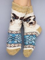 Носки шерстяные женские, узоры, собака, бежевый