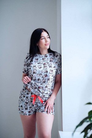 Пижама женская RT-Мопсы (шорты) кулирка