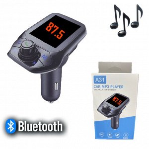 Автомобильное мультифункциональное зарядное устройство A31 2*USB + FM-трансмиттер, 3.1A, черный, дисплей,Bluetooth,FM/USB