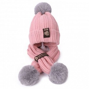 Детский набор: шапка с помпоном, шарф "С нашивкой", цвет розовый