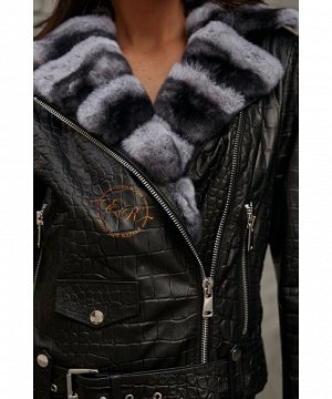 Кожаная куртка - косуха с мехом шиншиллового кролика Артикул: N-157-50-KR-HC