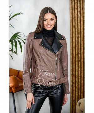 Куртка - косуха из натуральной кожи цвета капучино Артикул: V-1525-55-KP