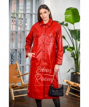Красный кожаный плащ - рубашка Артикул: Z68-115-RD