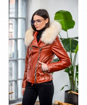 Женская кожаная куртка с меховым капюшоном Артикул: DJ-6773-2-60-R-P