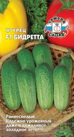 Огурец Бидретта F1 (ранний, ПО, ОГ, ПУ, 10-12см, плотн, без горечи, урожайн. в холодн. лето). Евро, 0,3г.  тип упаковки Евро