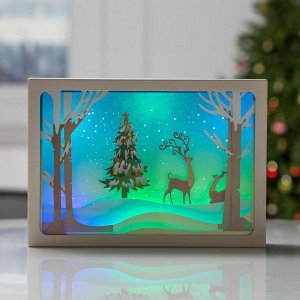 Фигура светодиодная "Елочка с оленями 2", 21х14х4.5 см, ААх3, 4LED, Т/БЕЛЫЙ