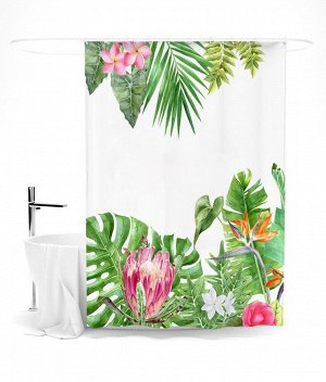 Шторка для ванной "Акварельные тропические цветы"