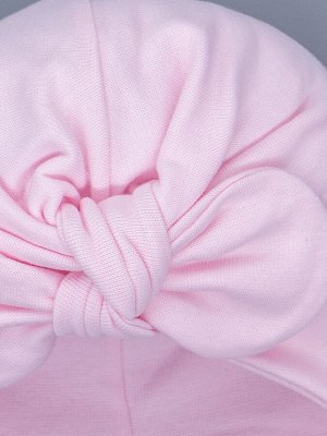 Чалма-тюрбан трикотажная для девочки с бантом на завязках, светло-розовый