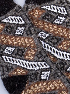 Носки мужские шерстяные, коричневые и белые ромбики, полоски, серый