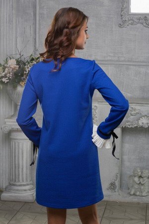 Платье цвет синий с манжетами гофре