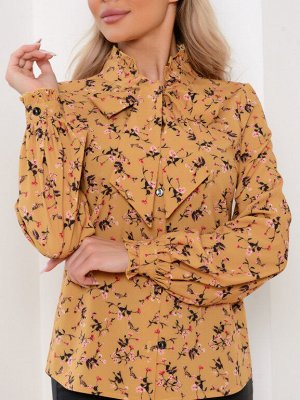 Блуза цвет горчичный в цветочек с бантом