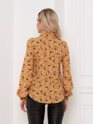 Блуза цвет горчичный в цветочек с бантом