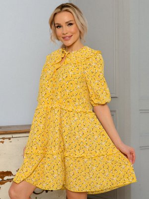 Платье в мелкий цветочек цвет желтый