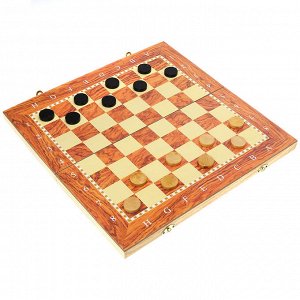 Шахматы "3 в 1" шахматы/шашки/нарды: доска деревянная 23,5х23х1,5см, фигуры пластиковые, в коробке (Китай)