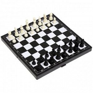 Шахматы &quot;3 в 1&quot; шахматы/шашки/нарды: доска пластиковая 24,3х24,5х1,8см, фигуры пластиковые, в коробке (Китай)