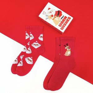 Набор новогодних женских носков KAFTAN "Санта" р. 36-39 (23-25 см), 2 пары