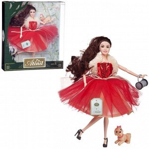Кукла Junfa Atinil Яркое настроение (в платье с красной юбкой) в наборе с собачкой и клатчем 28см