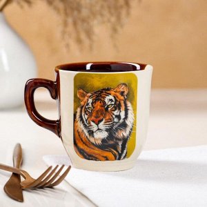 Кружка "Сумская с тигром", символ года 2022, бело-коричневая, деколь, керамика, 0.35 л, микс
