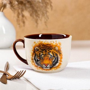 Кружка "Аппетитка с тигром", символ года 2022, бело-коричневая, деколь, керамика, 0.5 л, микс