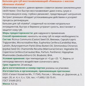 СИМА-ЛЕНД Бальзам для губ Витатека ромашка и облепиха, 4.2 г