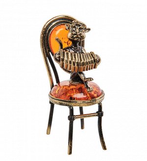 Фигурка «Кот с гармошкой на стуле» (латунь, янтарь)