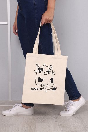 Сумка шоппер "Добрый-злой кот", молочный