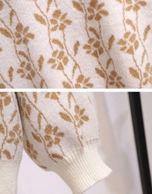 Женский костюм (теплые брюки+пуловер, принт &quot;цветы&quot;), цвет бежевый/белый