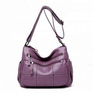 Женская сумка почтальонка из эко кожи, с большими отделениями и декоративными строчками, цвет фиолетовый