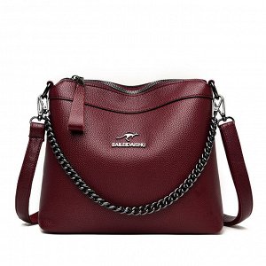 Женская сумка почтальонка из эко кожи с регулируемым ремешком и цепочкой, цвет темно-бордовый