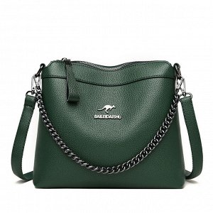 Женская сумка почтальонка из эко кожи с регулируемым ремешком и цепочкой, цвет зеленый
