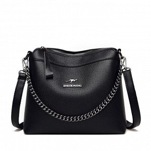 Женская сумка почтальонка из эко кожи с регулируемым ремешком и цепочкой, цвет черный
