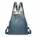 Женский рюкзак из эко кожи с молнией на лямках и полукруглым передним карманом, цвет светло-синий