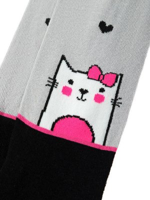 Колготки для девочек "Grey pink cat", цвет Светло-серый