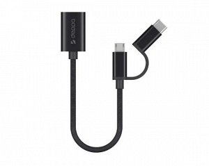 OTG Deppa USB - microUSB+USB-C, нейлон, 0.15 м, черный, 72319