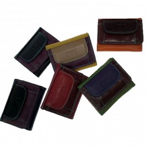Миниатюрный женский кошелек SoMuchSH тройного сложения, комбинированный разными цветами из натуральной кожи.