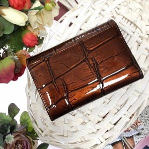 Элегантный кошелек Allure_Somuch из натуральной лаковой кожи кофейного цвета.